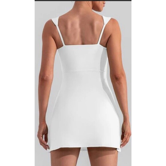 Women Golf Dress Square Neck Workout Tennis Dress Sleeveless Side Slit white L - Picture 6 of 16
